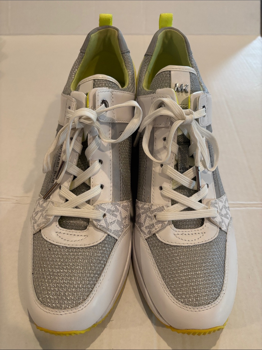 Michael Kors White, Gray & Neon Yellow Lace-Up Sneakers